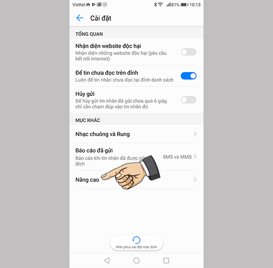 Vào cài đặt nâng cao